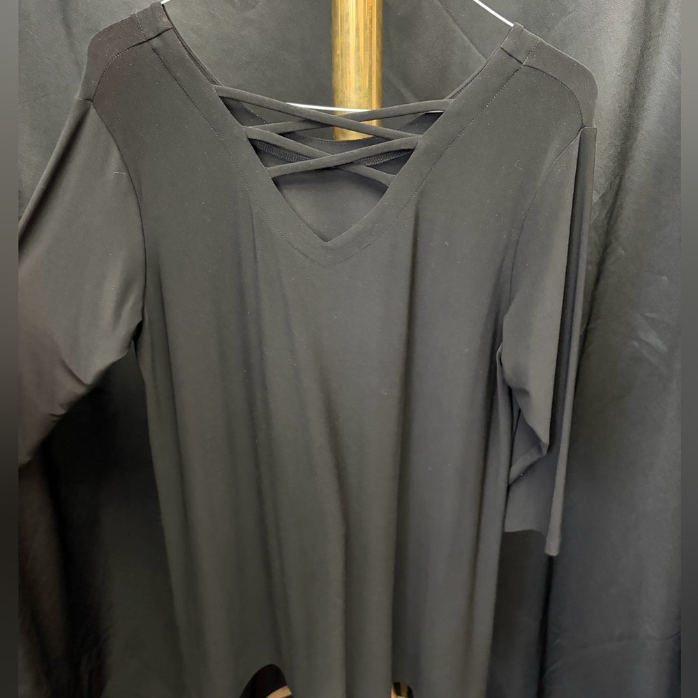 Sympli Black Long Sleeve Top with Crisscross Detailing
